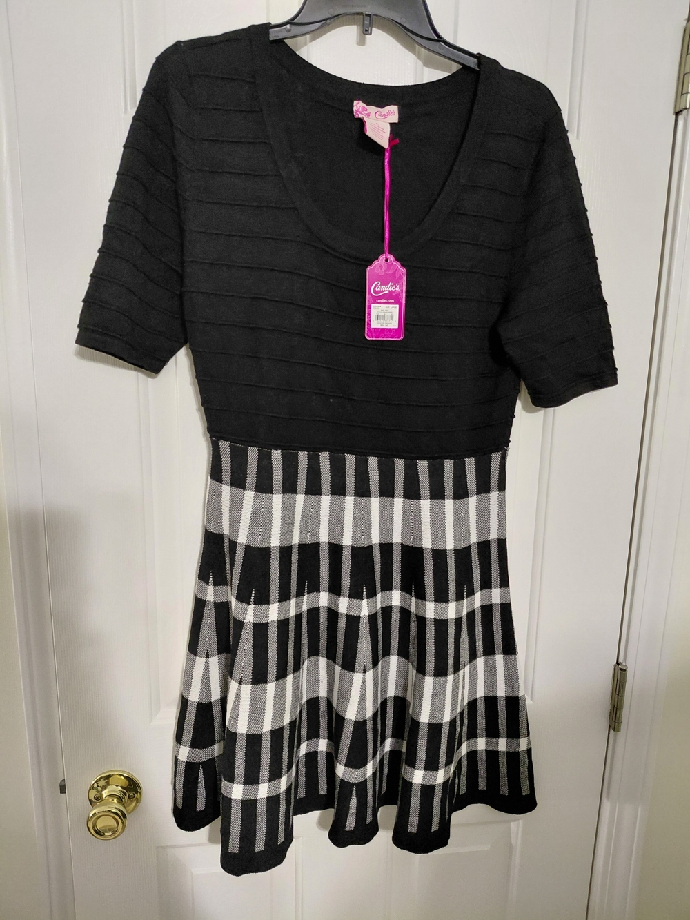 Candie's Black & White Knit Fit-and-Flare Kids Dress